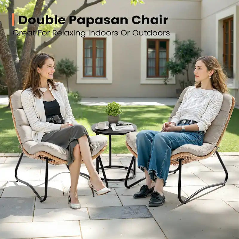 Papasan PE Rattan Chair with Cushion For Indoor Outdoor