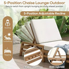 Merax 5-Position Acacia Outdoor Chaise Lounge with Thick Cushions