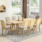 9 Pieces Extendable Dining Table Set with 24inch Removable Leaf , 6 Upholstered Armless Dining Chairs and 2 Padded Arm Chairs