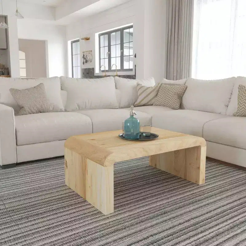 Royal Hampton Coffee Table Handcrafted Natural Acacia Wood Rectangular Curved Waterfall Top, 36 Inch