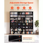 VEVOR Media Storage Cabinet, 8-Tier DVD Shelf Organizer, 55.91 x 8.66 x 51.18 in Multimedia Storage Organizer for CDs, DVDs, Books & Games, Black