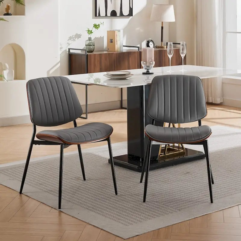 2PCS Faux Leather Chair with Metal Legs