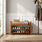 ELECWISH 31.5 Bamboo Shoe Bench with Storage - 2-Tier Shoe Rack, Hidden Drawer & Side Organizer, Brown