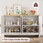 Woven Rattan 4-Door Storage Cabinet, Buffet Sideboard with Shelf, Coffee Bar Console for Kitchen Dining & Living Room, 36H