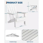 Folding Adirondack Chairs Set of 4 with 2 Side Tables, Modern Outdoor HDPE Chairs for Patio, Deck Balcony Backyard Lawn