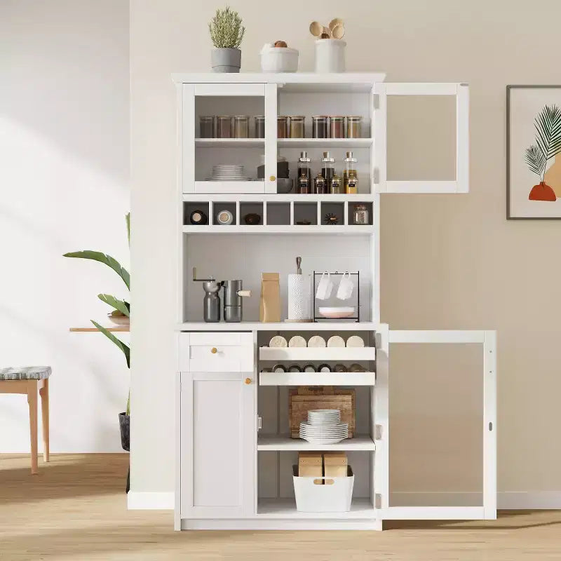 75 Tall Kitchen Pantry Cabinet with Glass Doors