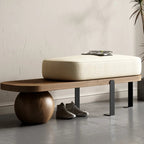 Modern Wooden Beige Upholstered Short Bench
