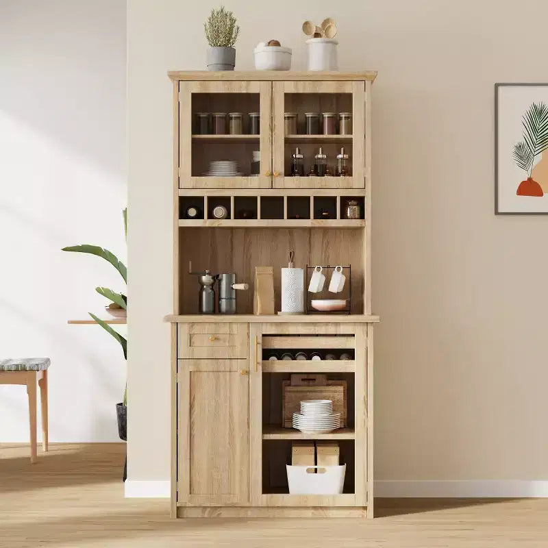 75 Tall Kitchen Pantry Cabinet with Glass Doors