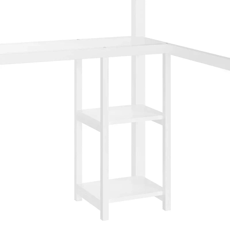 Queen Loft Bed - Built-in Wardrobe & Desk, Metal Frame with Shelves