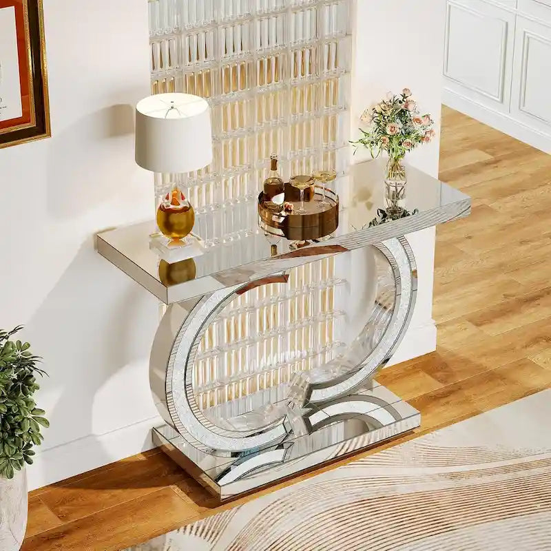 Silver Console Table, 39 Mirror Entryway Table for Entrance