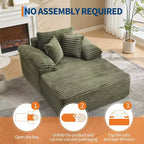 Oversized Chaise Lounge Chair Sofa Bed, Corduroy Sleeper Sofa with Pillows and Wide Armrests for Living Room, Bedroom, Movie Room