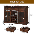 53 Barn Door Buffet Coffee Bar Cabinet with Wine Rack, Kitchen Sideboard Storage Cabinet