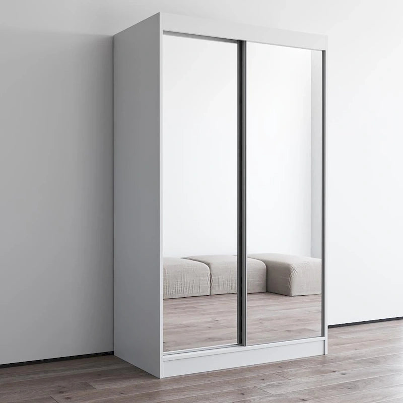 Mirrored 2-Door Wardrobe Armoire with High-Gloss Finish | 47 or 59 Wide
