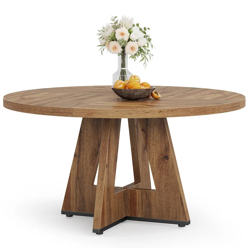 47 Inch Round Dining Table for 4, Wood Farmhouse Dinner Dinning Table for Kitchen Dining Living Room
