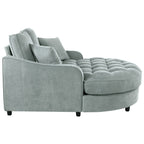 Chenille Chaise Lounge Sofa Bed, Upholstered Sofa Couch with Tufted Backrest and 2 Detachable Pillows for Living Room