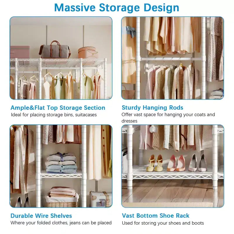 Extra Large Portable Closet Rack Heavy Duty Clothes Rack Max Load 1300 lbs