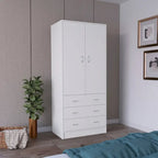 19 Modern Double-door Armoire with 3 Drawers and 1 Hanging Rod for Bedroom