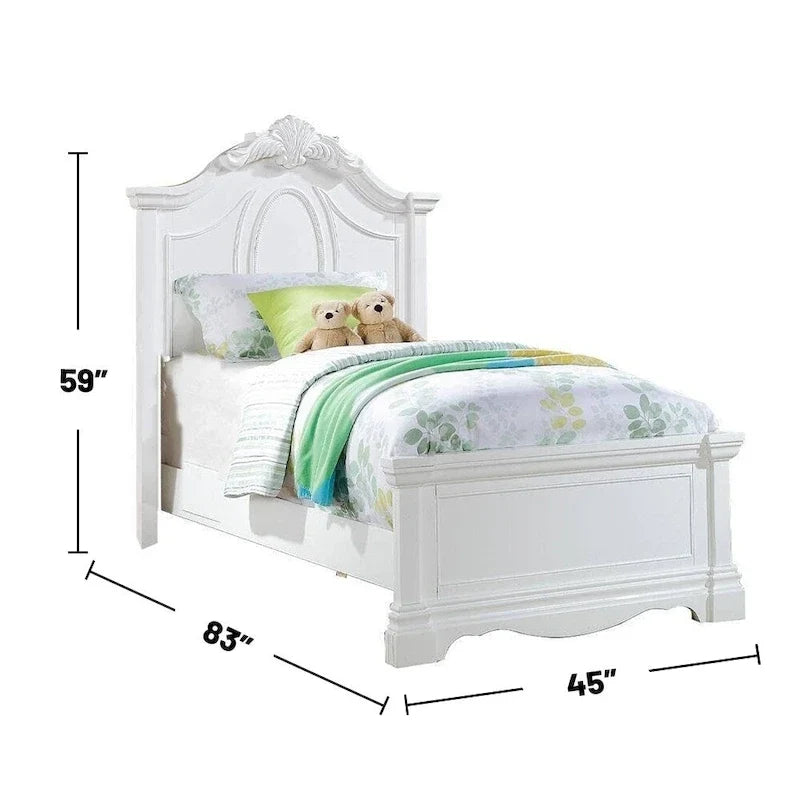 Wooden Bed with Arched Headboard in White Finish