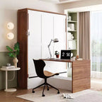 Full Size Murphy Bed, Wooden Full Cabinet Bed Wall Bed with Foldable Desk, Folding Wall Chest Bed for Guest Room Office