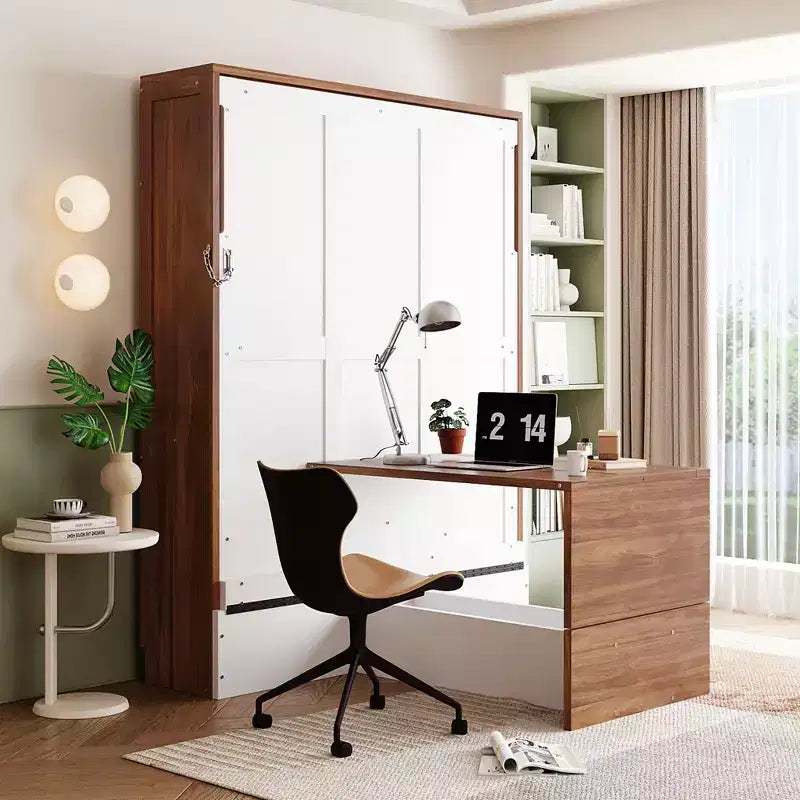 Full Size Murphy Bed, Wooden Full Cabinet Bed Wall Bed with Foldable Desk, Folding Wall Chest Bed for Guest Room Office