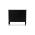 Provence-Inspired Mango Wood & Marble Top Nightstand with Brass Handles & Dual Drawers for Bedroom