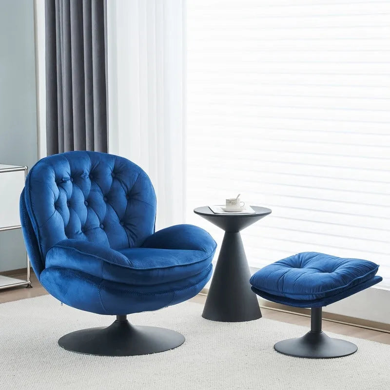 Velvet Swivel Accent Chair with Ottoman Round Reading Accent Chair Foot Stool Ottoman Set,360 Swivel,Metal Frame
