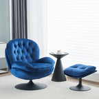 Velvet Swivel Accent Chair with Ottoman Round Reading Accent Chair Foot Stool Ottoman Set,360 Swivel,Metal Frame