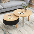 Black White Modern Round Wood Coffee Table with Storage