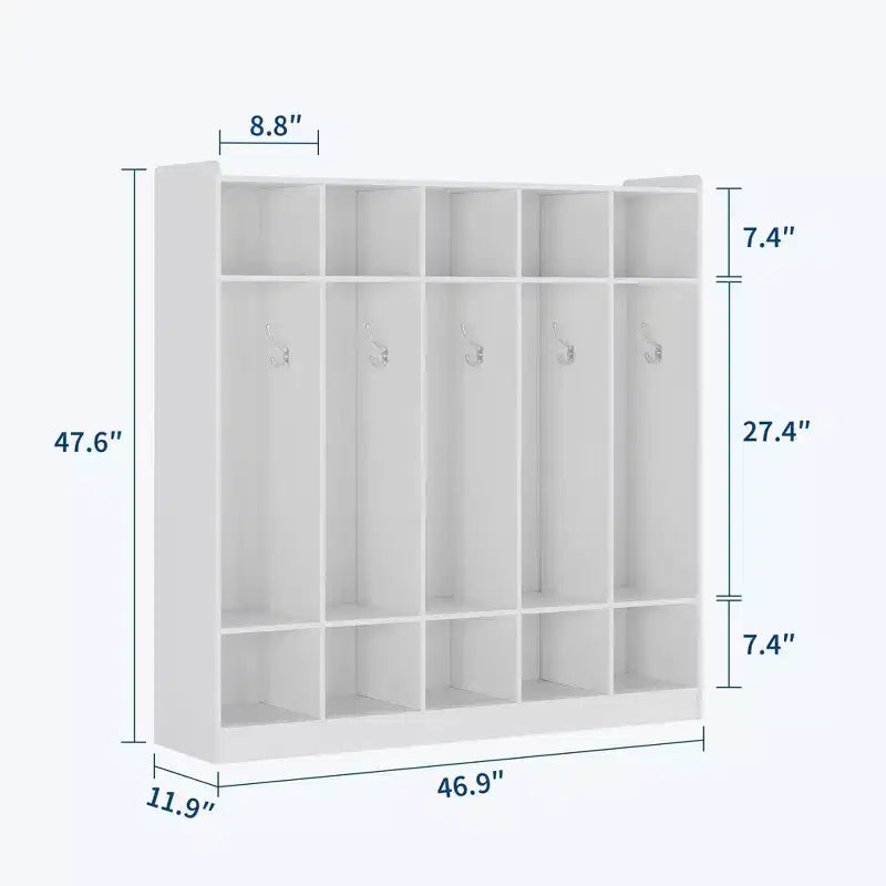 5-Section Classroom Coat Locker with 10 Cubbies, Cubby Storage Organizer with 10 Hooks for Home, School, Nursery, Kindergarten