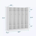 5-Section Classroom Coat Locker with 10 Cubbies, Cubby Storage Organizer with 10 Hooks for Home, School, Nursery, Kindergarten