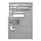 Twin Size Loft Bed with Desk and Shelves, Two Built-in Drawers, Storage Staircase