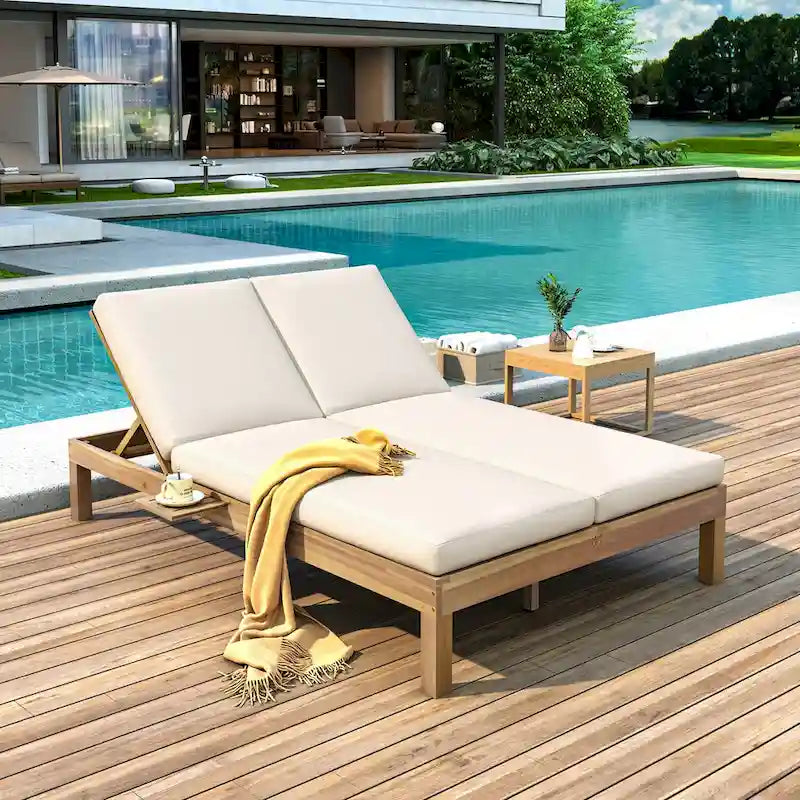 5-Position Adjustable 2 Chaise Lounge,Folding Trays for Poolside,Patio