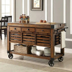 Kitchen Cart with 3 Drawers in Distressed Chestnut