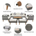Whisen 6-Pieces All Weather PE Wicker Sofa Set, Outdoor Rattan sofa With Double Cushions