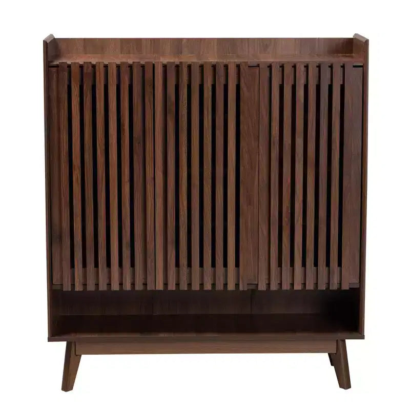 Delaire Mid-Century Modern Walnut Brown Finished Wood Shoe Cabinet