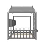 Twin Size Floor House Bed, Kids Montessori Playhouse Bed with Storage Shelf and Roof Design