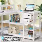 L Shaped Desk with Drawer, Home Office Corner Desk with Storage Shelves and Monitor Stand, Rustic PC Desk for Small Space