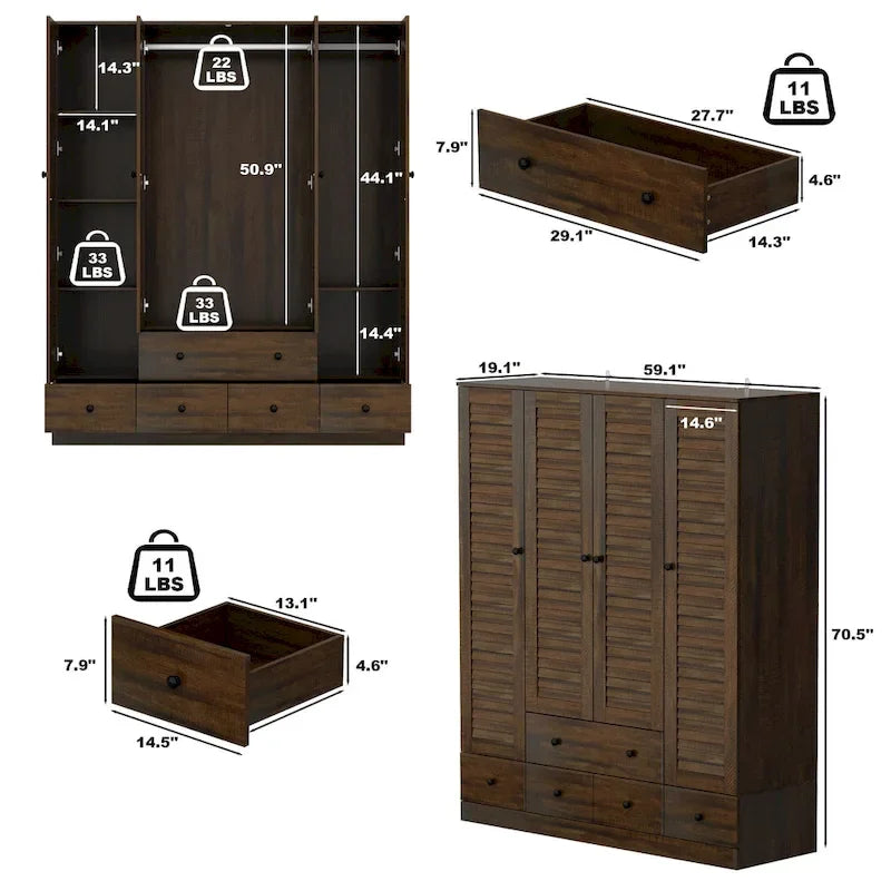 Bedroom Armoire Closet Armoire Wardrobe Closet Clothing Rod Drawer