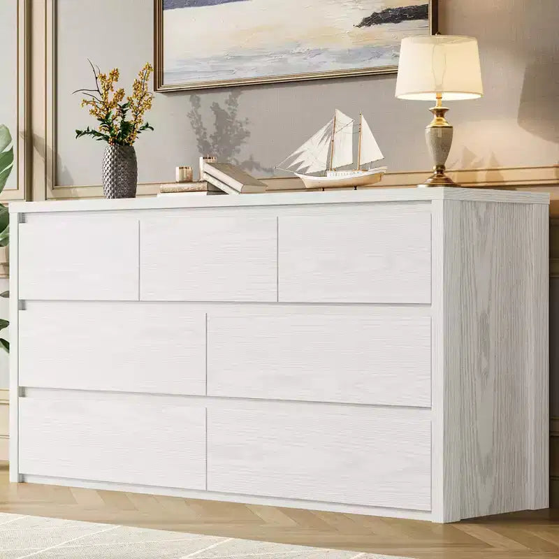 Wide Modern 7-Drawer Dresser for Bedroom, Large Wooden Chest of Drawers with Storage Organizer for Living Room, Hallway & Entryway