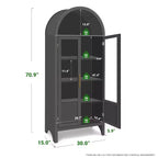 71 Tall Arched Storage Cabinet with 2 Acrylic Doors and Shelves for Living Room