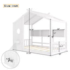 Twin Size Floor House Bed, Kids Montessori Playhouse Bed with Storage Shelf and Roof Design