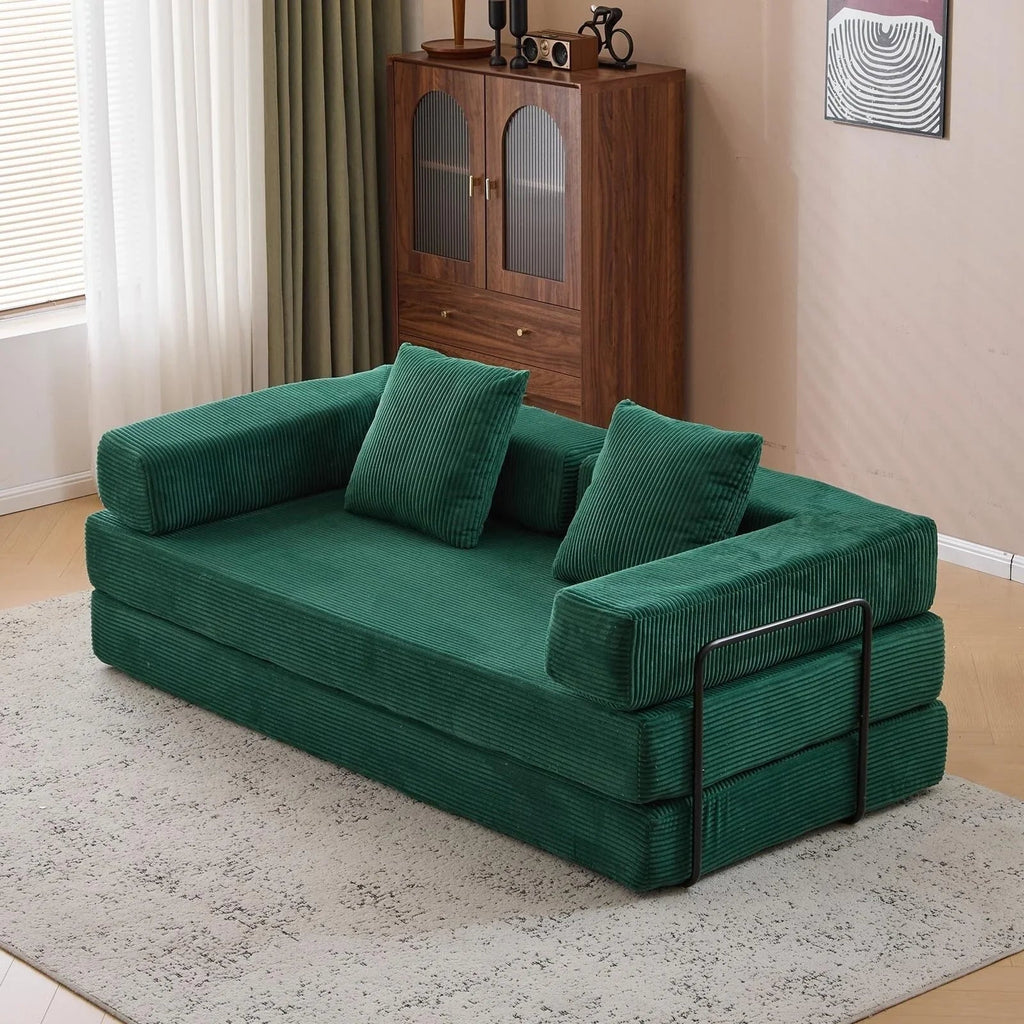 Convertible Floor Sofa Bed with Pillow Back Chenille Fabric for Living Room Bedroom
