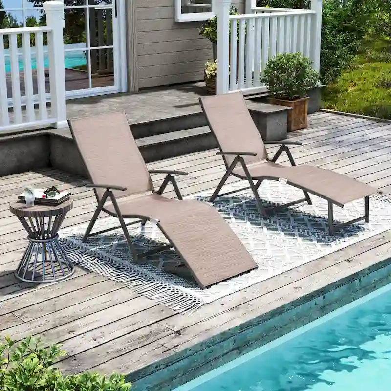 Pellebant 2PCS Adjustable Aluminum Patio Chaise Lounge Chair - N/A