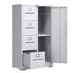 Metal Storage Vertical Filing Cabinet with Lock, Steel File Locker with 4 Drawers