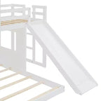 Luxystar Twin Over Full Wood Bunk Bed with Playhouse, Slide and Guardrails
