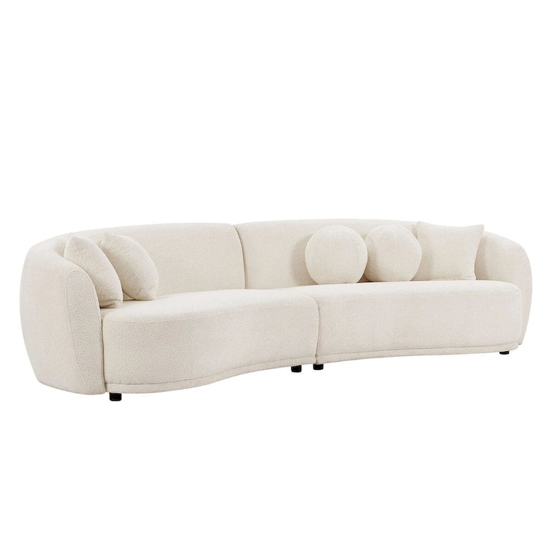 Deep Seat Curved Sectional Sofa, Boucle Fabric with 5 Throw Pillows