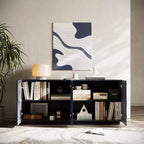 59 Modern Spiral Sideboard Buffet Cabinet, Low Profile Art Entryway Storage Cabinet with 3D Ripple Texture Doors