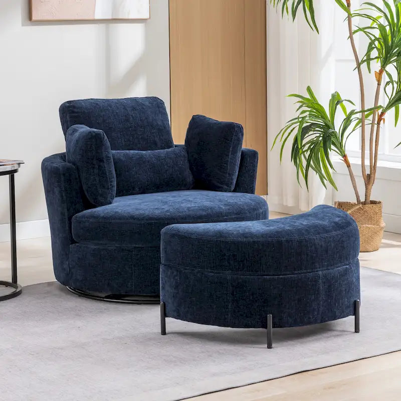 42.3W Upholstered Swivel Accent Chair with 4 Pillows and Half-Moon Storage Ottoman