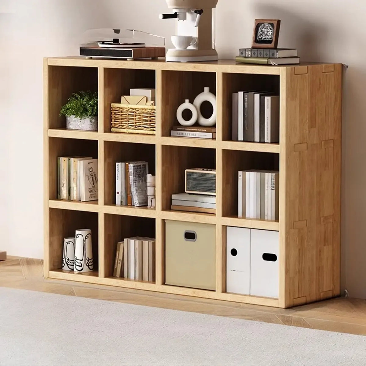 Modern Horizontal Wood 8-Cube Natural Finish Bookcase
