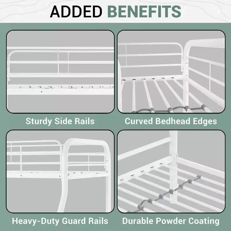 Full Metal Bunk Bed Low Height Safety Design with Guardrails, Angled Ladder and Underbed Storage